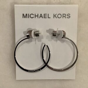 Michael Kors Silver Tone Stainless Steel Hoop Earrings, Brand New